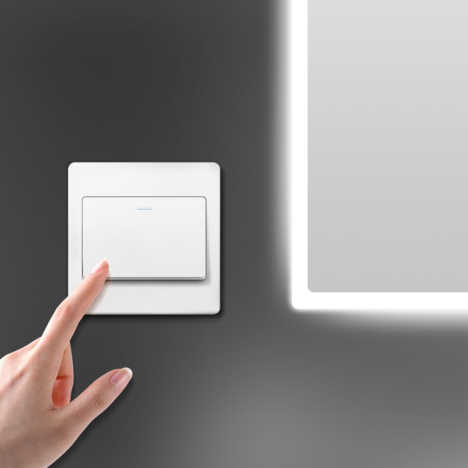 SONNI Badspiegel Badezimmerspiegel, mit Beleuchtung, 60×40 cm, Wandschalter, LED Badspiegel, Badspiegel, Lichtspiegel IP44