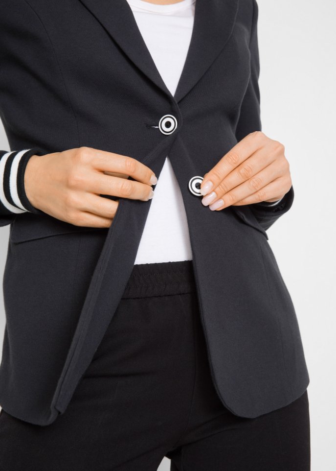 Baumwoll Jersey-Blazer mit gestreiften Details