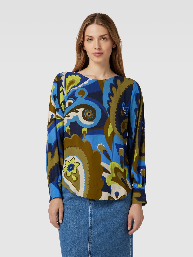 Bluse mit U-Boot-Ausschnitt Modell 'Big Paisley' in khaki
