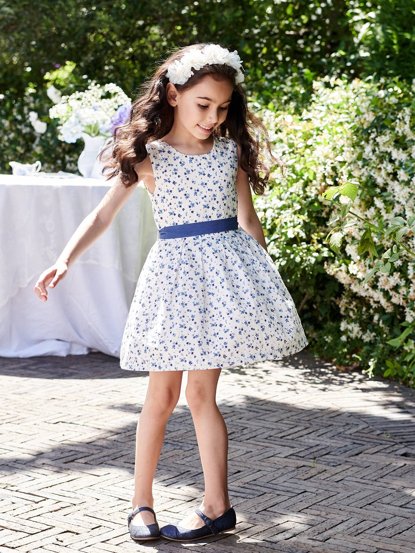 Vertbaudet Mädchen Festkleid mit Schleife hinten - wollweiß