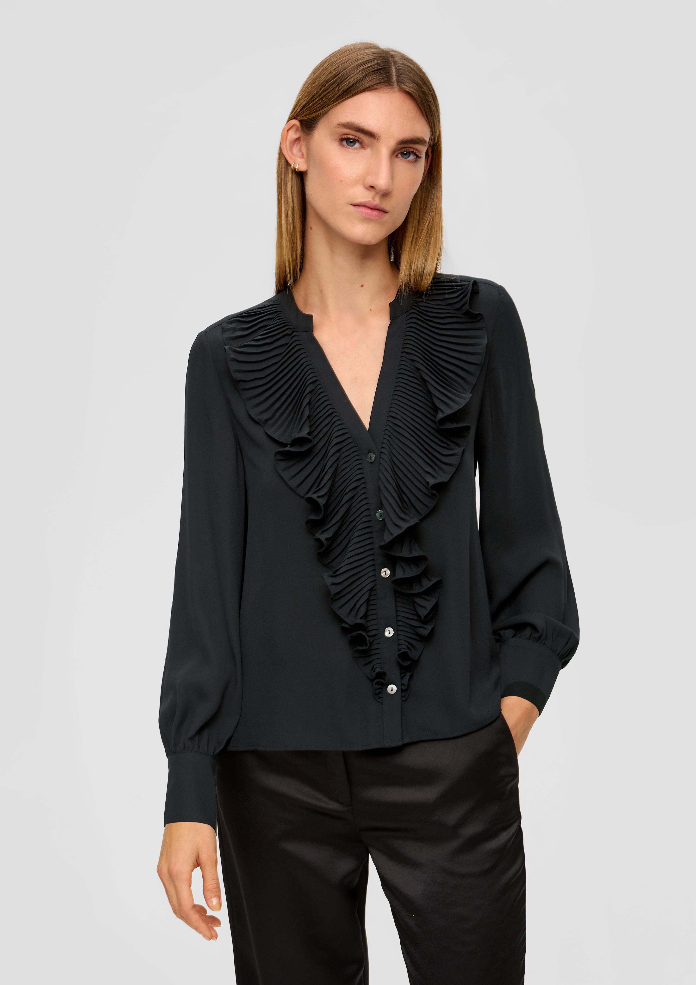 Crêpe-Bluse mit plissierten Volants  2139580-9999