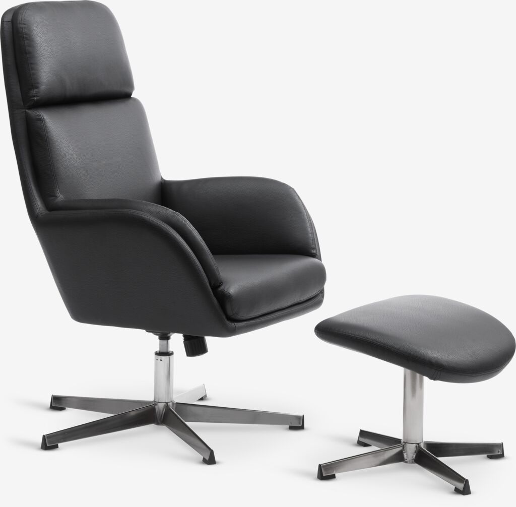 TANKEDAL reclining armchair with stool, black imitation leather