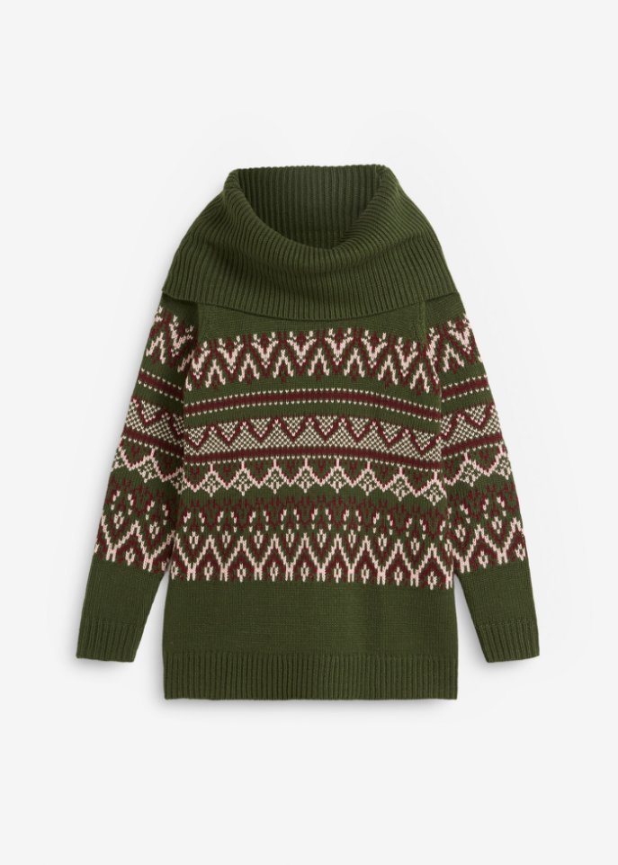 Norweger-Pullover mit weitem Rollkragen, A-Linie