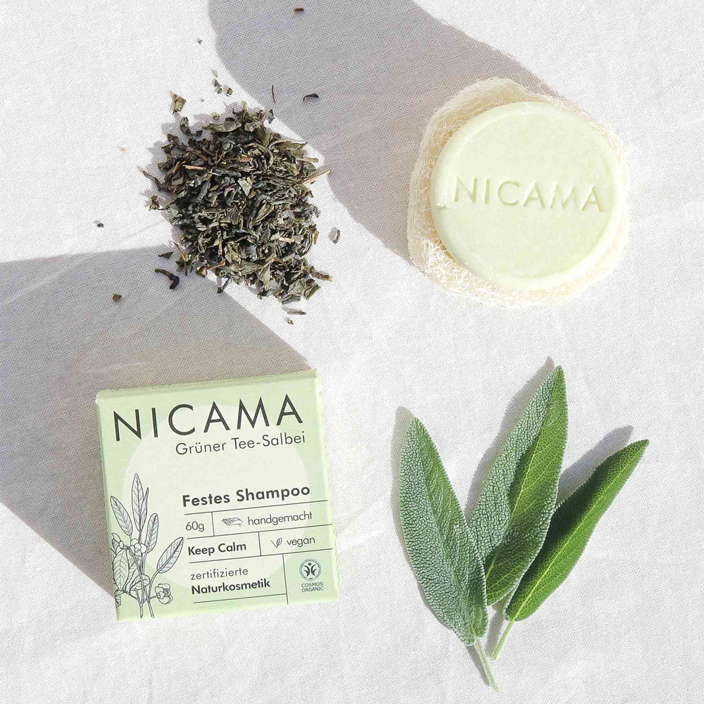 Nicama Festes Shampoo Grüner Tee-Salbei 60 g
