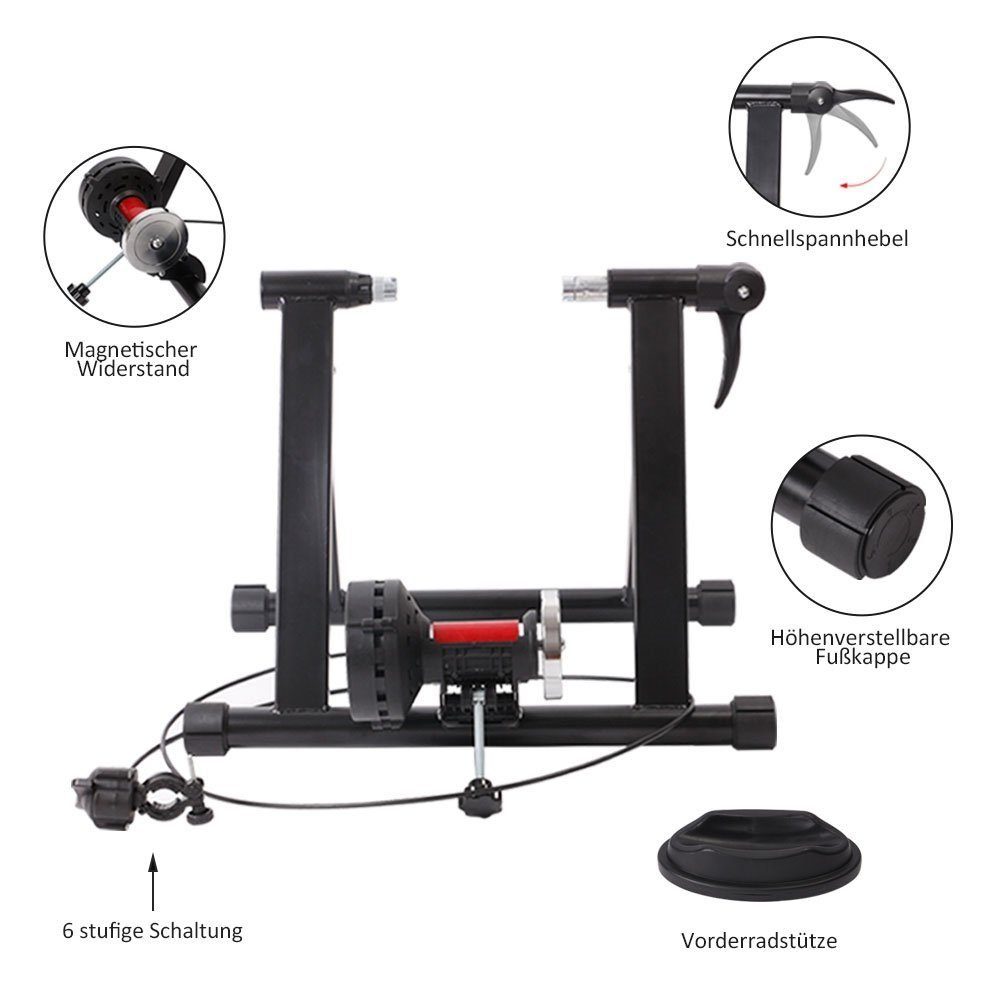Melko Heimtrainer Heimtrainer Rollentrainer Fahrradtrainer 6 GANG Fahrrad klappbar 150 kg Spinning Indoor Trainingsgerät Fahrradrollentrainer Cycletrainer Schaltung Magnetisch 26 28 Zoll 700C Hometrainer (Stück), 6 Widerstandsstufen