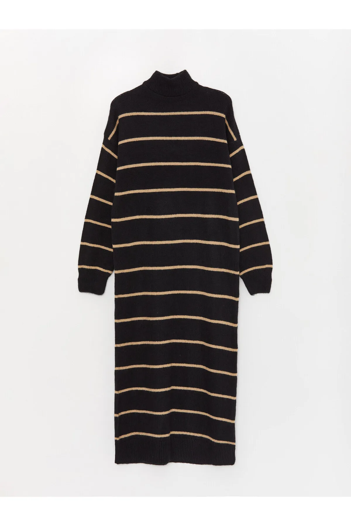 LC Waikiki  Gestreiftes, langärmliges Damen-Strickkleid mit halbem Rollkragen