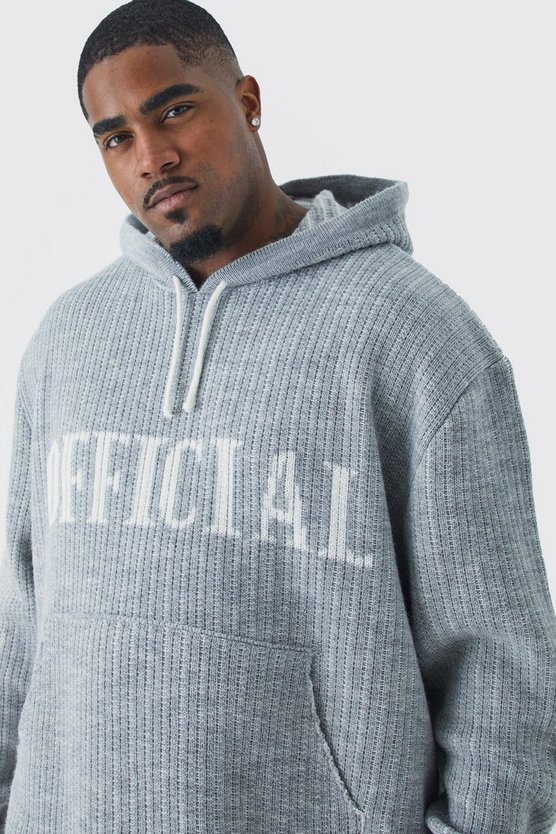 Plus gerippter Oversize Strick-Hoodie