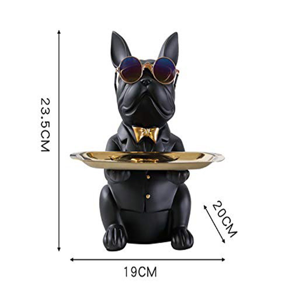 Haiaveng Tierfigur Coole Bulldoggen-Skulptur mit Edelstahltablett Französische Statue