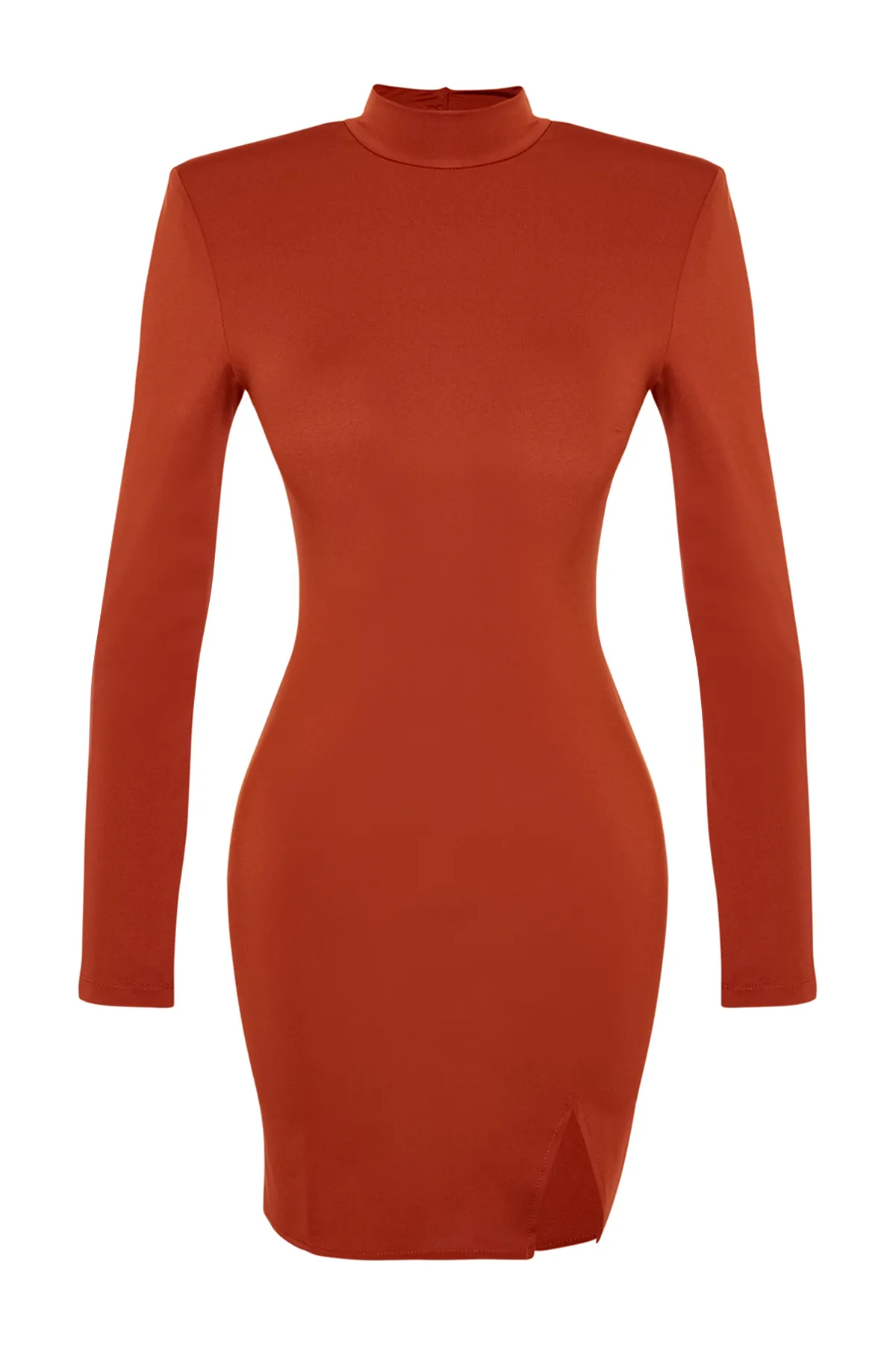 Trendyol Collection  Elegantes Abendkleid mit hohem Kragen in Zimtoptik TPRAW24EL00048