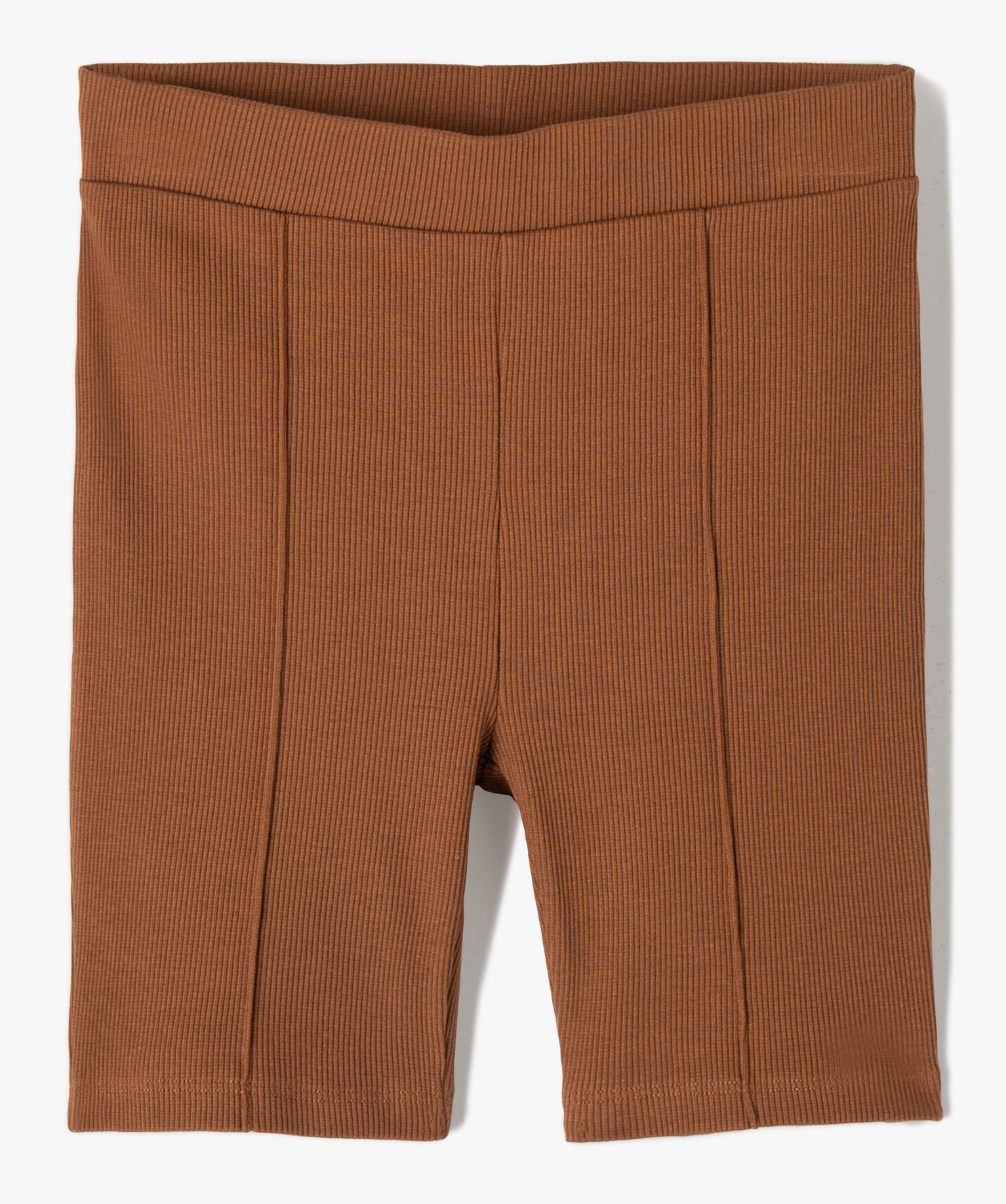 Short fille en maille ctelée avec surpiqres marron | GEMO