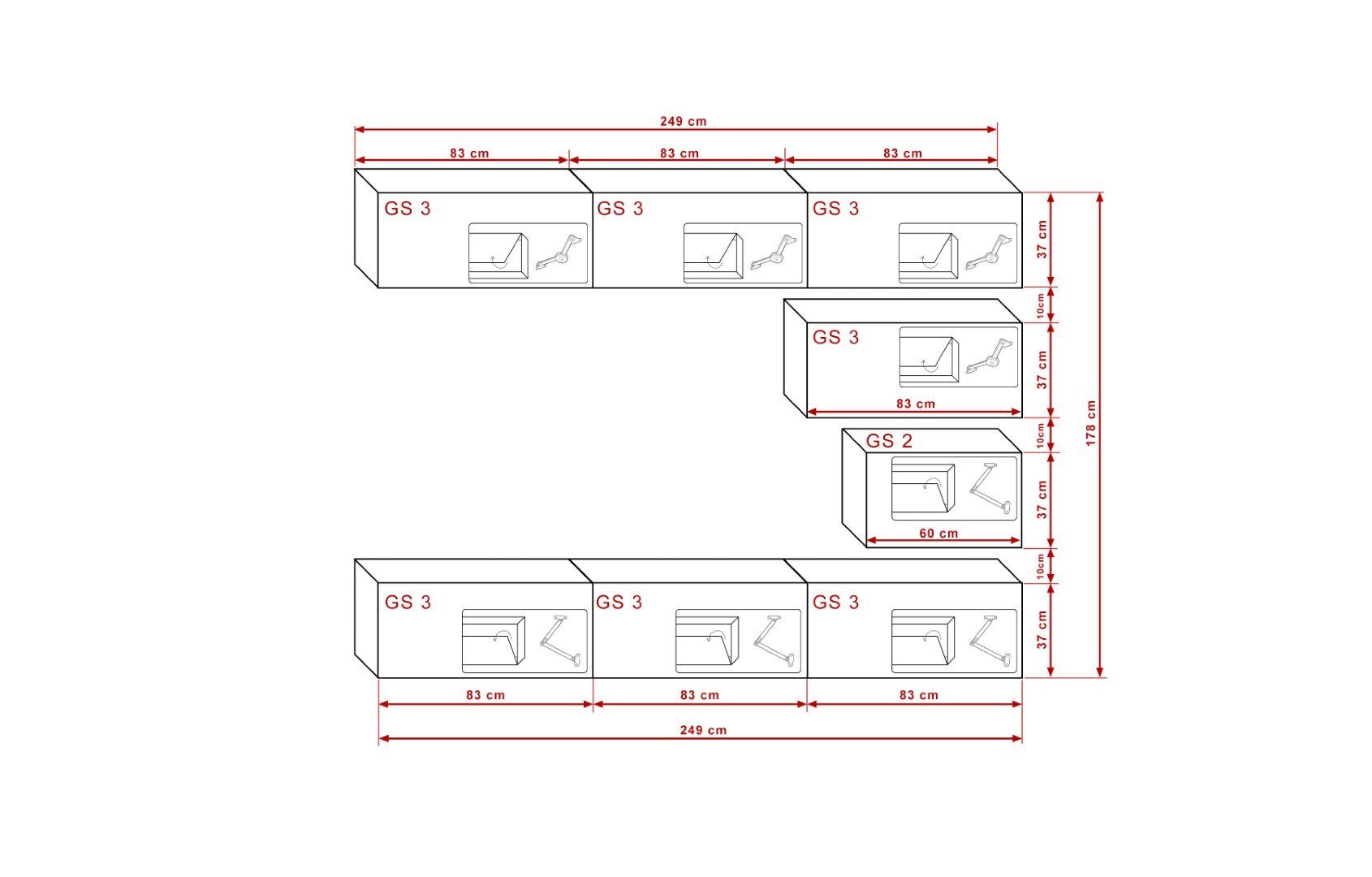 ROYAL24_MARKT Wohnwand - Premium Material für dein Wohnzimmer, (Premium Material, 8-St., Komplett Set), Elegantes Design - Qualität und Innovation