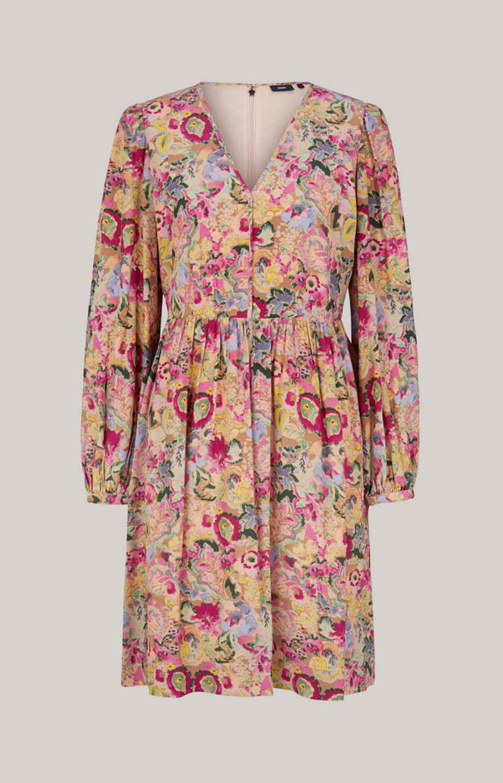 Midi-Kleid in Beige/Pink gemustert