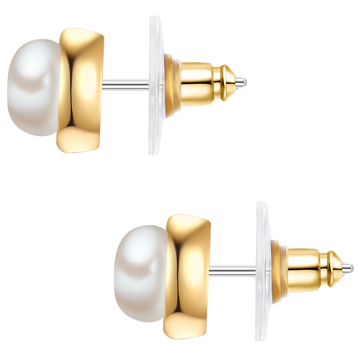 Ohrstecker Metall Süßwasser-Zuchtperle in Gelbgold