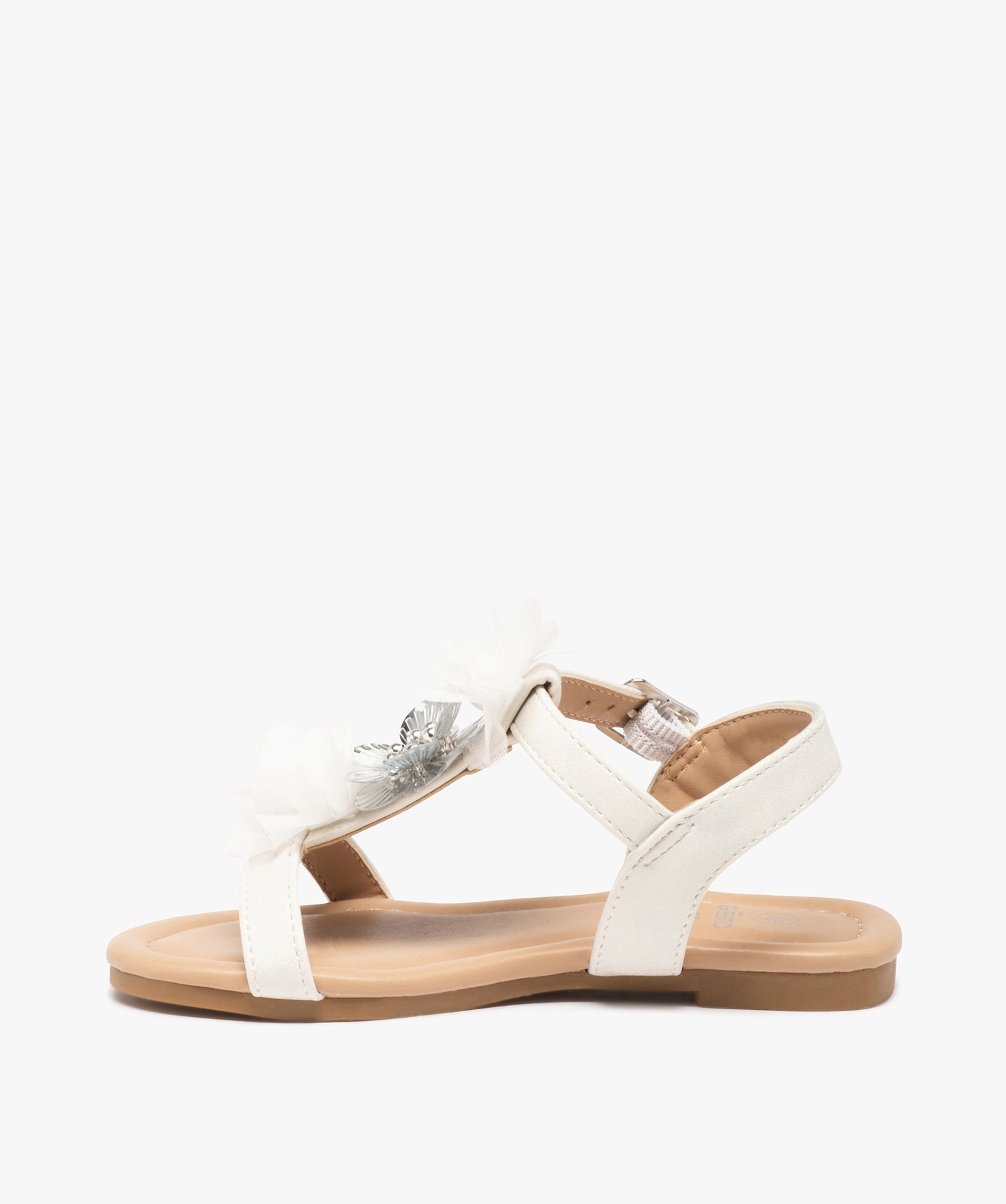 Sandales fille unies à fines brides et fleurs en tulle blanc | GEMO