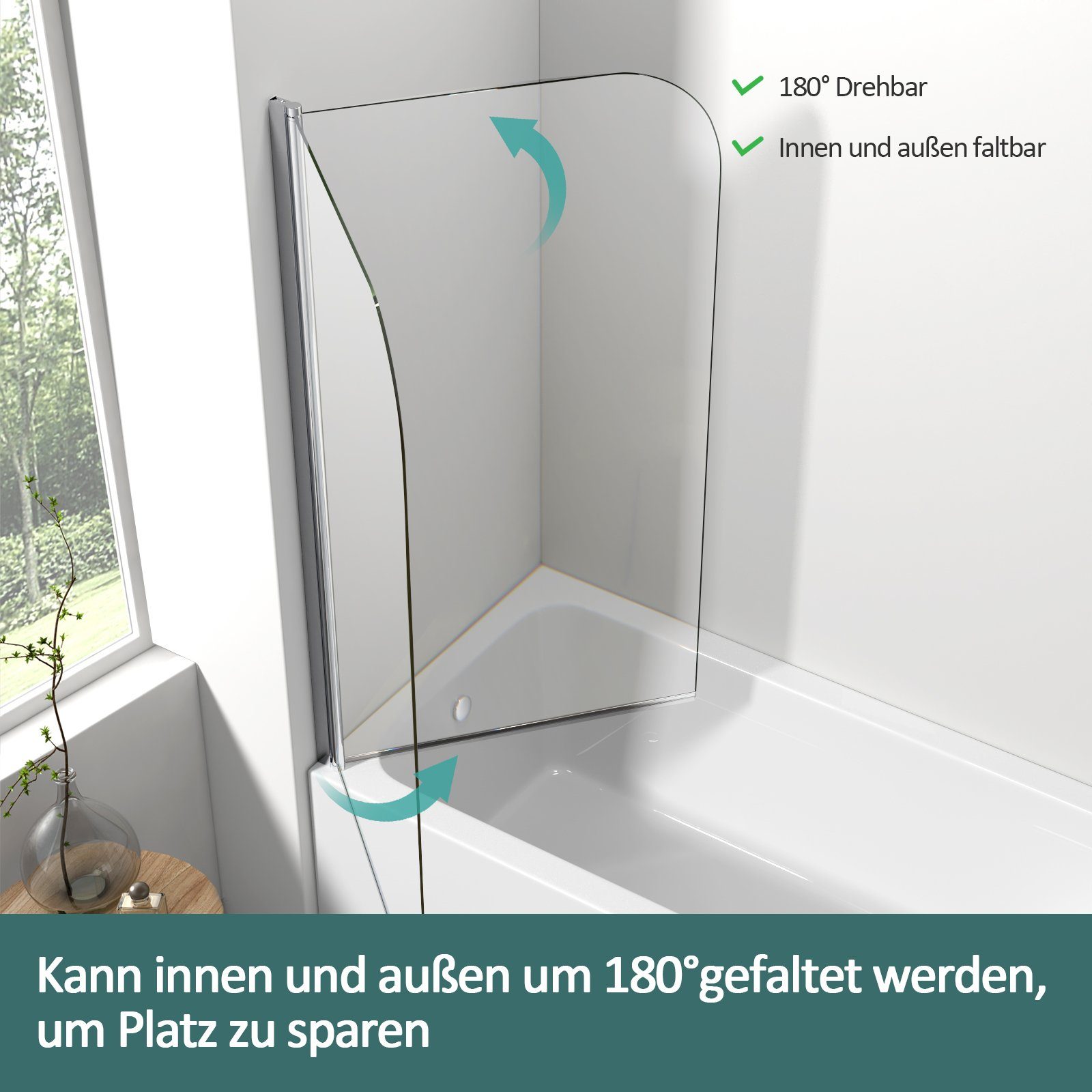 EMKE Badewannenaufsatz EMKE Badewanne Duschwand mit NANO einfach-Reinigung Beschichtung, 6mm Sicherheitsglas