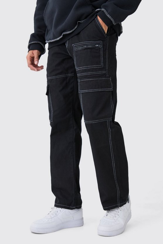 Lockere Hose mit Cargo-Taschen und Kontrast-Naht