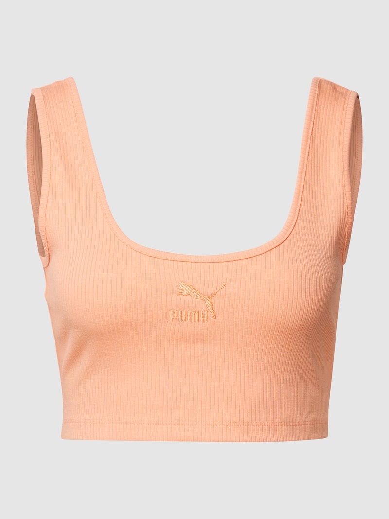 Crop Top mit Label-Stitching in apricot