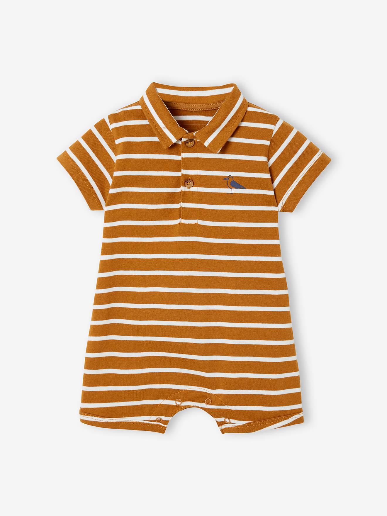 Combinaison de plage col polo bébé garçon bleu marine/blanc
