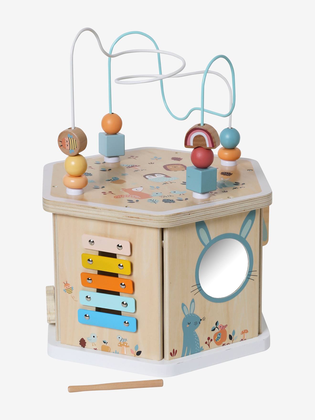 Grand cube d'activités hexagonal Les amis de la forêt en bois FSC® beige