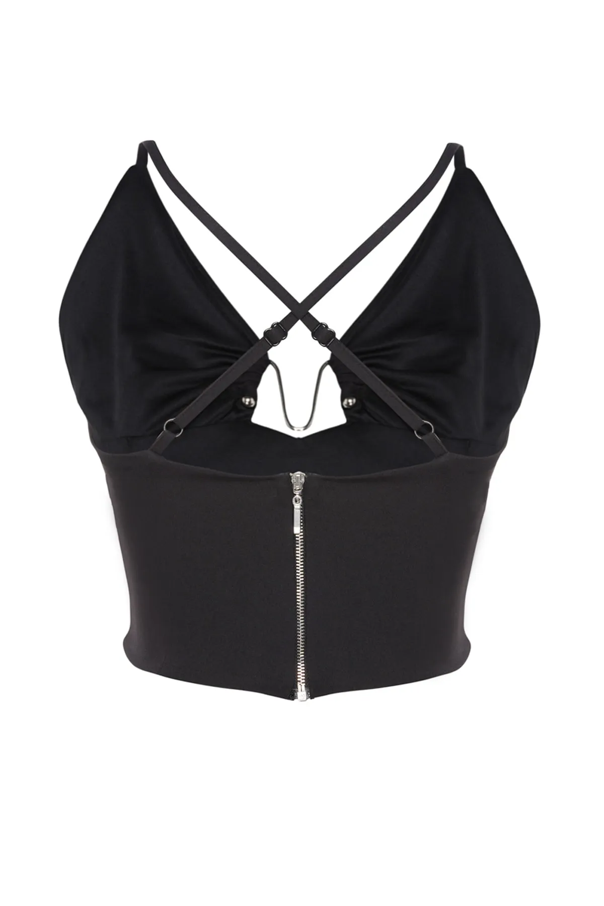 Trendyol Collection  Schwarzes, bauchfreies, gefüttertes Bustier mit gewebten Accessoires und Fenster-/Ausschnittdetail TPRSS23BS00028