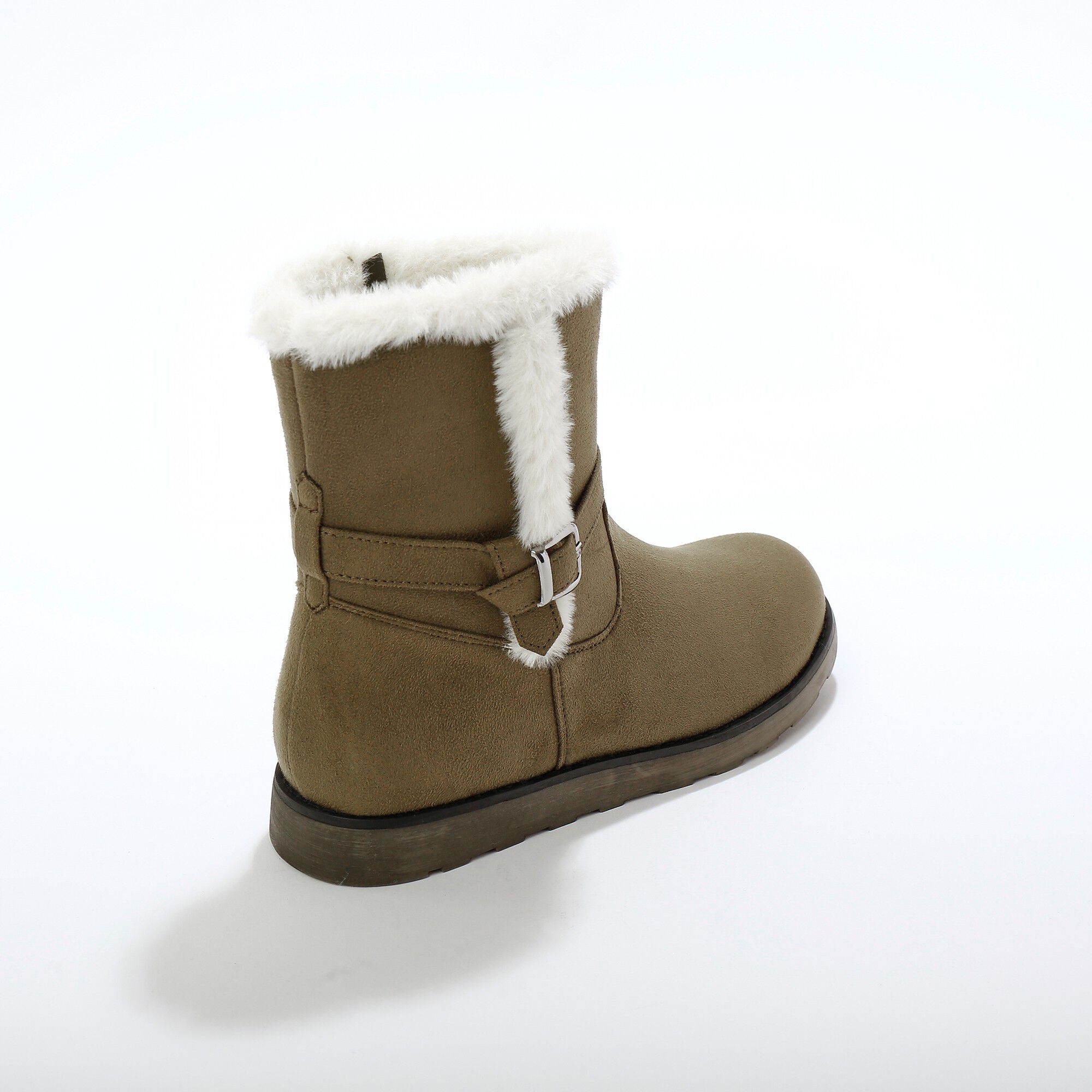 Bottines fourrées zippées à col fausse fourrure et boucle