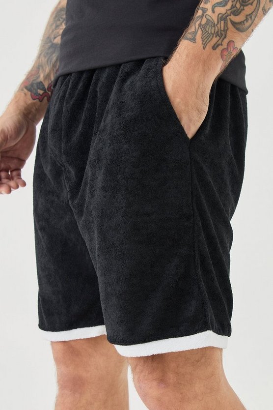 Lockere Frottee-Shorts mit Kontrast