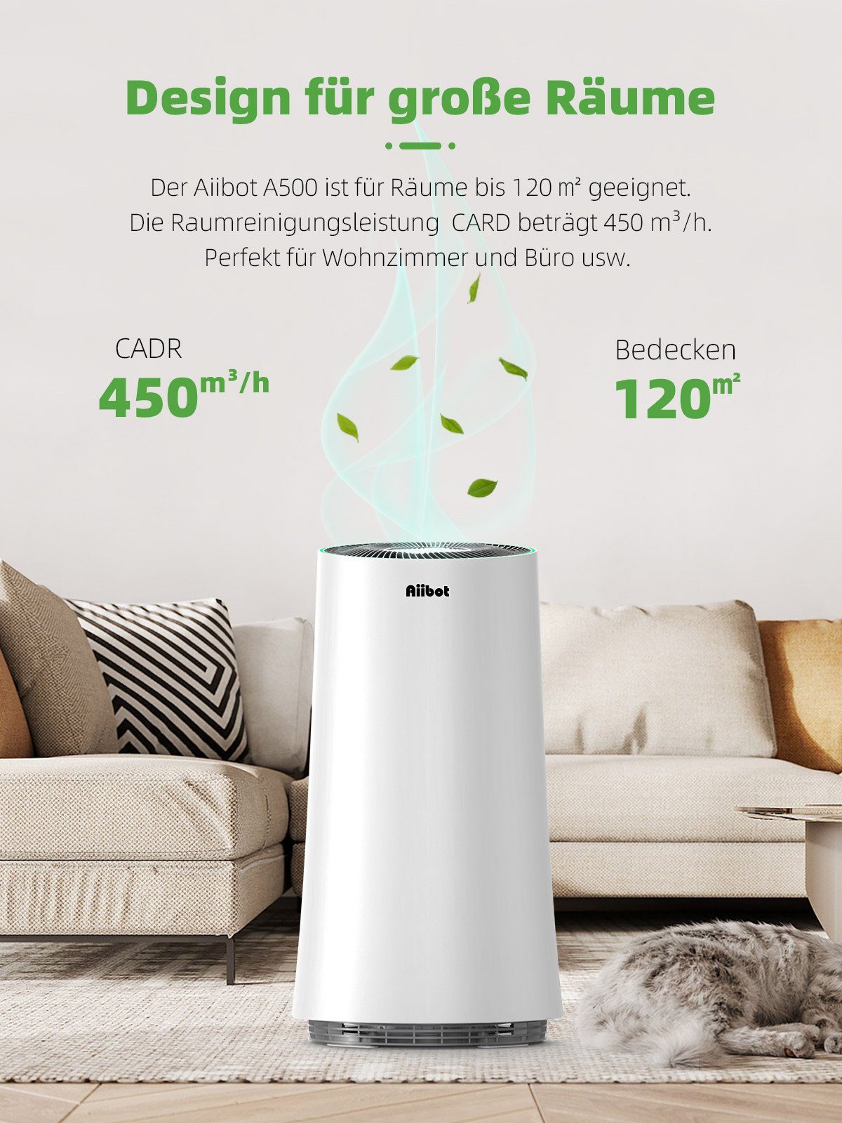 *Aiibot Luftreiniger Luftreiniger mit H13 HEPA Filter, Luftqualitätssensor, für 120 m² Räume, Schlafmodus Timer, CADR 450m³/h, erkennen Luftqualität in Echtzeit