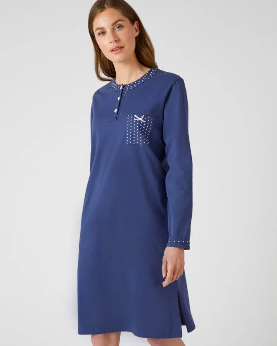Chemise de nuit manches longues, maille jersey, 95 cm