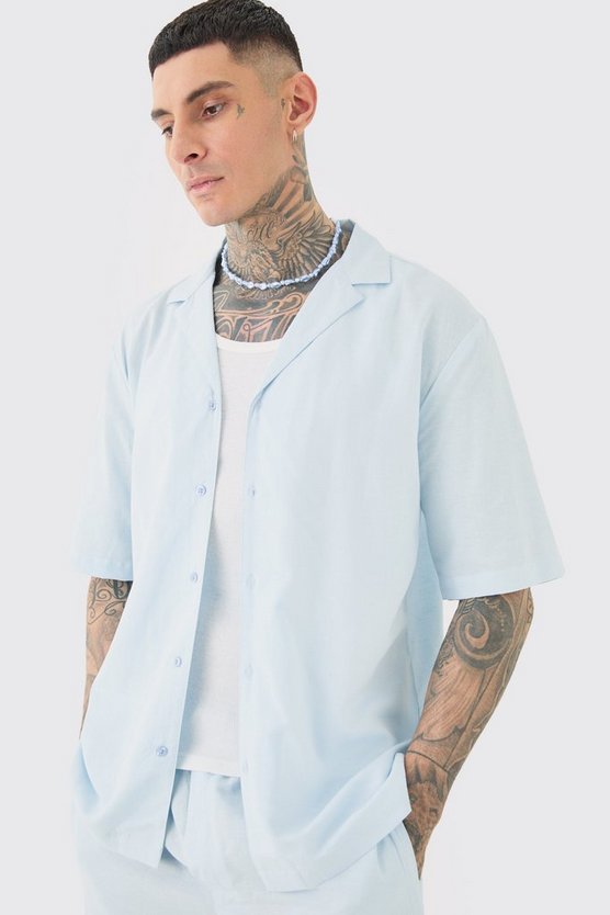 Tall Leinen-Hemd & Shorts in Hellblau