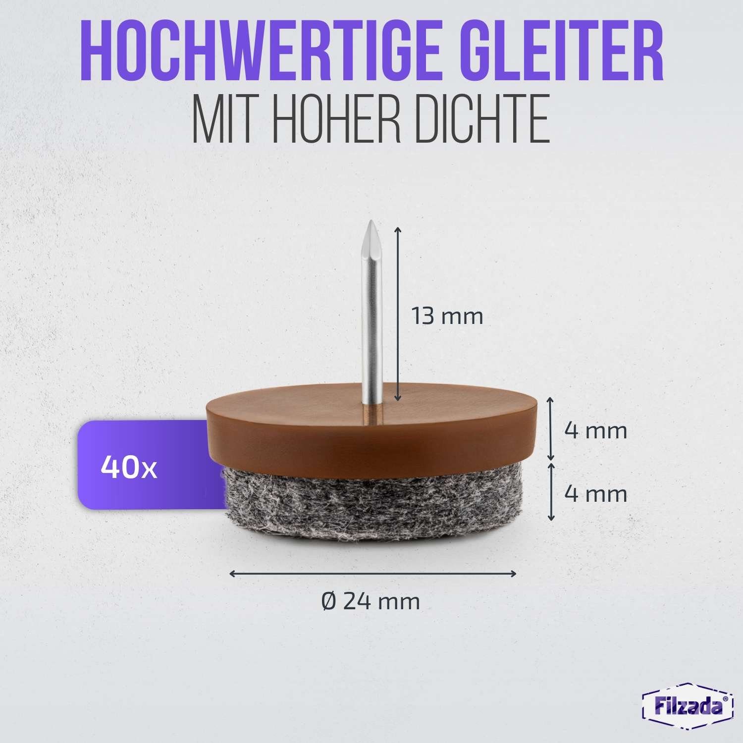 Filzada Filzgleiter 40x Filzgleiter Nagel Ø20mm Filz Möbelgleiter zum Nageln Stuhlgleiter