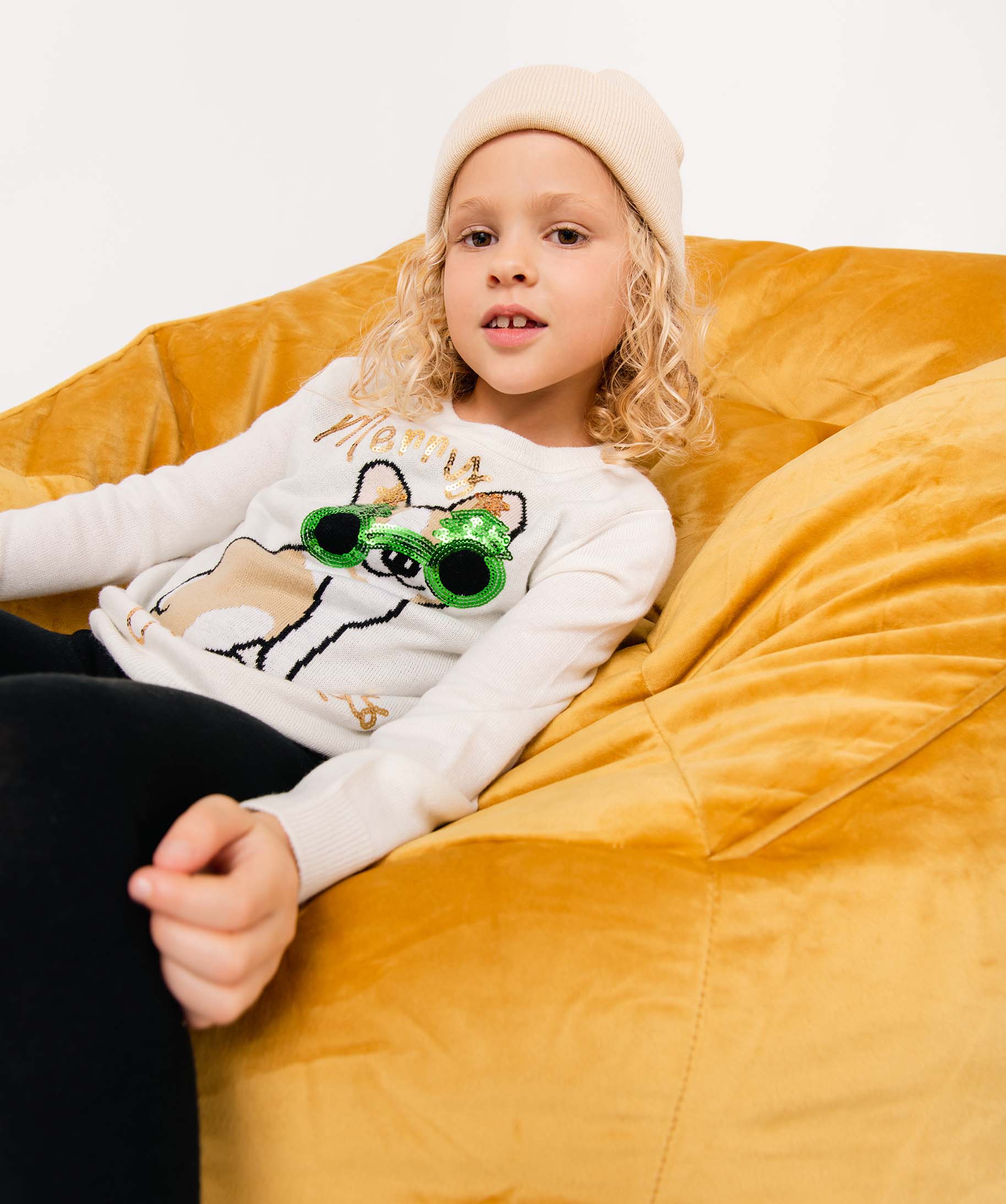 Pull de Nol fille à motif fantaisie en sequins brillants ecru | GEMO