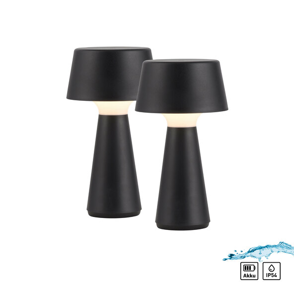 LED-Akku-Tischleuchte Lepa, 2er Set, schwarz