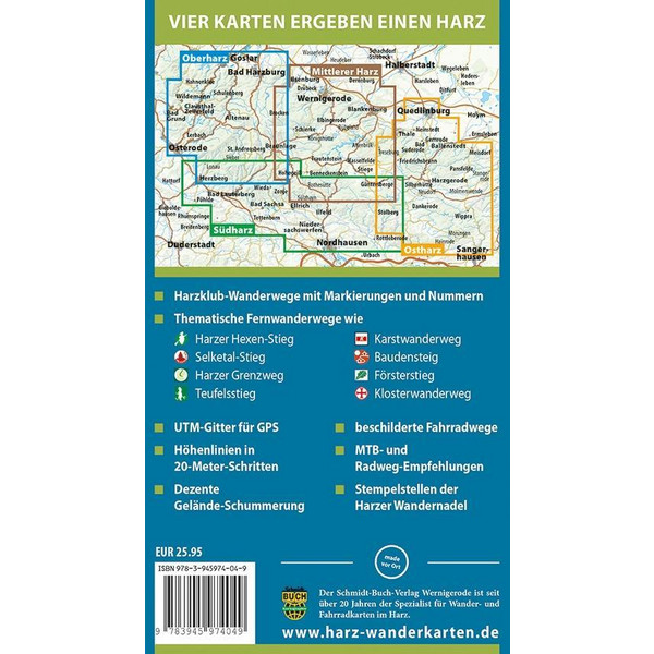 Der Harz in 4 Teilen. Wander- und Fahrradkartenset 1 : 30 000 - Fahrradkarte