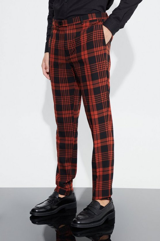 Tall rote karierte Super Skinny Hose