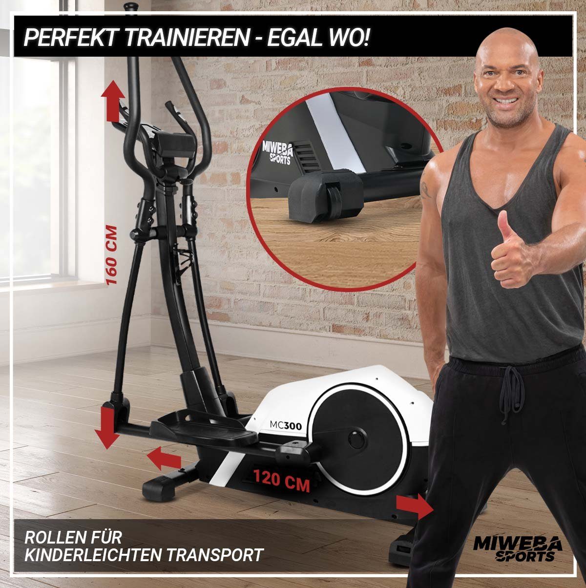 Miweba Sports Ellipsentrainer Profi Crosstrainer MC300 inkl. Pulsgurt - 21 kg Schwungmasse (8 Intensitätsstufen, 16 Trainings Programme, Cardio, Fitnessgerät, Sportgerät, verstellbar, 1-tlg., iConsole, Kinomap, FitHiWay App, großes LCD Display, Table