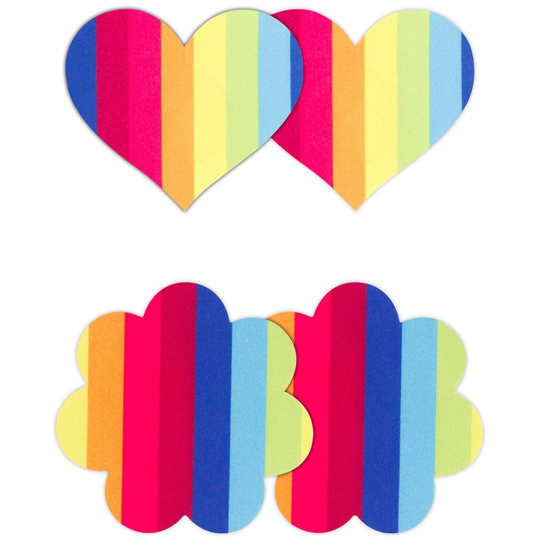 NS Novelties Brustwarzenabdeckung 2 Paar Nippelpasties Herze + Blumen Nippelsticker - Regenbogenfarben