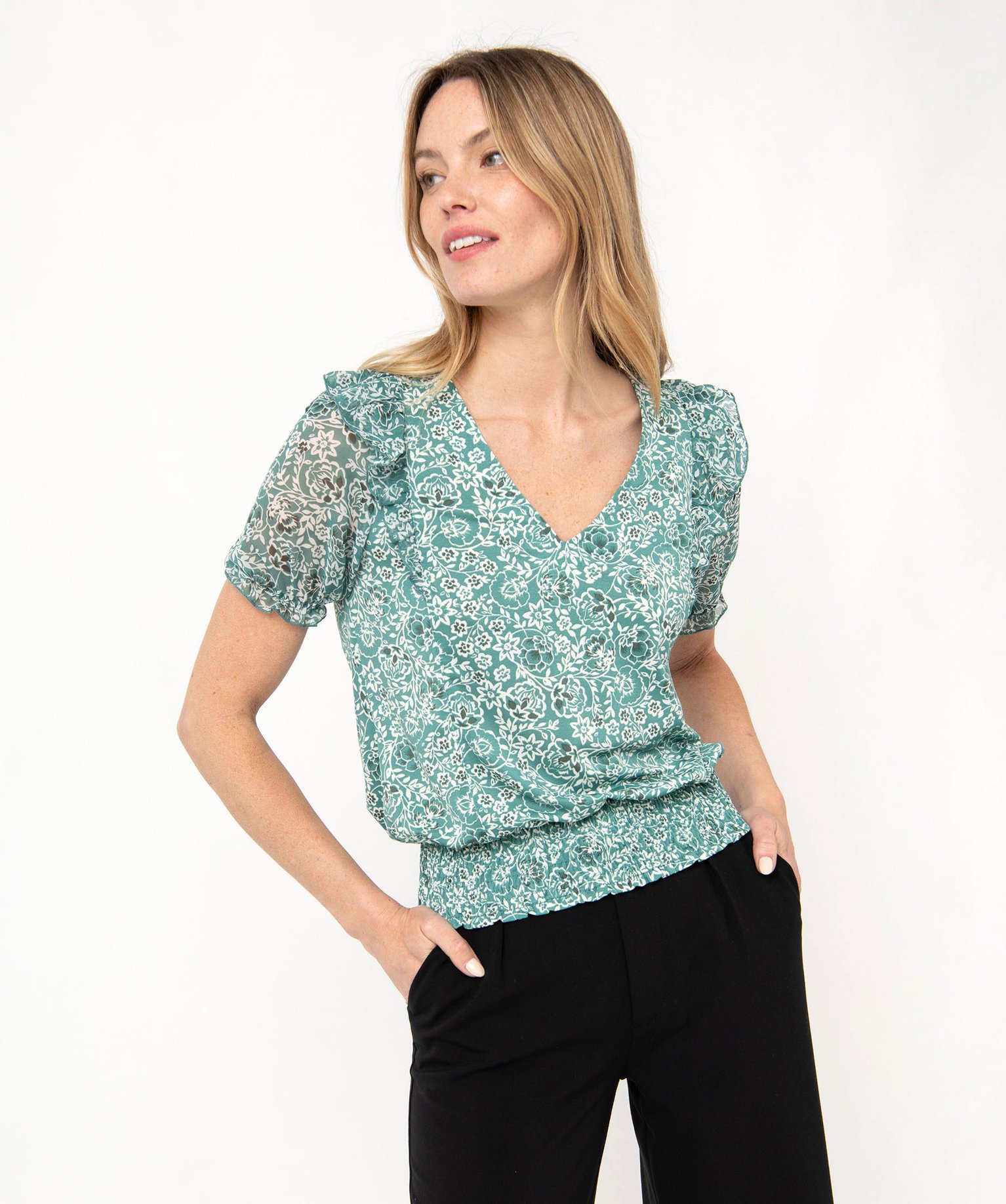 Tee-shirt blousant à manches courtes femme imprime | GEMO