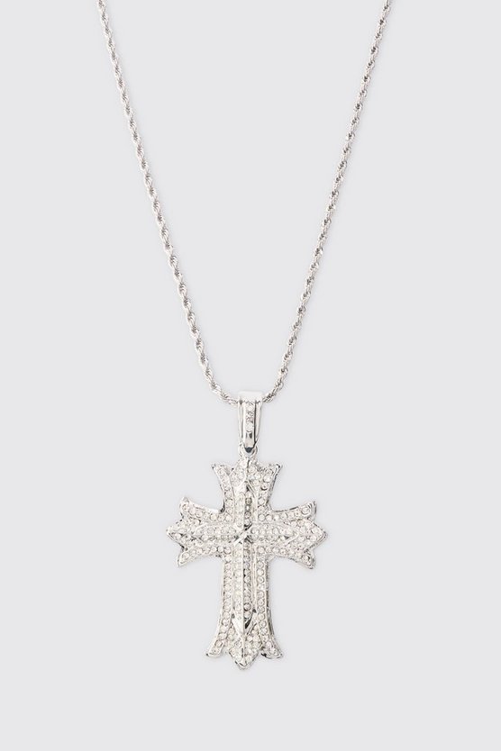 Silberne Halskette mit Gothic Kreuz-Anhänger