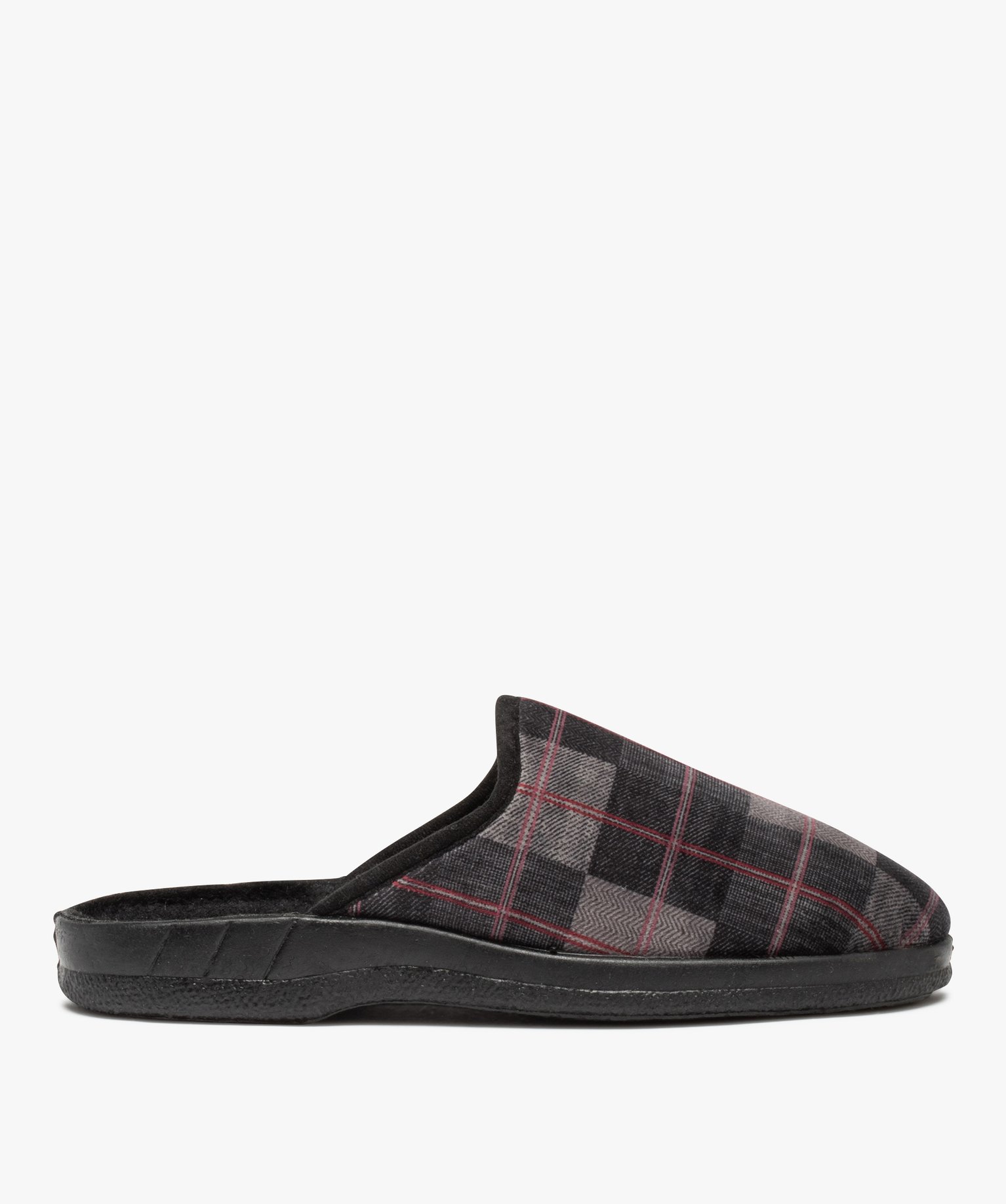 Chaussons homme mules en velours à carreaux gris | GEMO