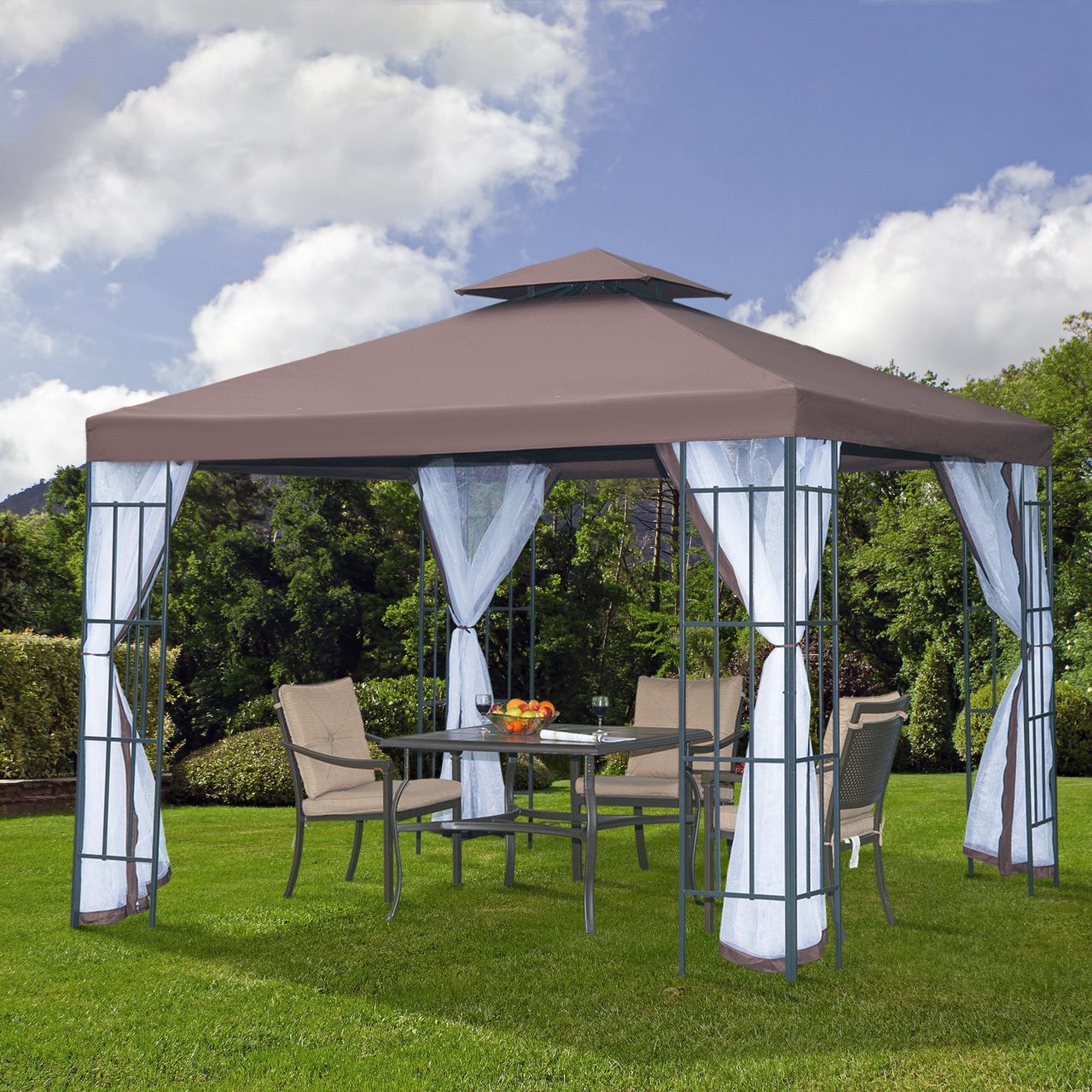 Outsunny Pavillon Gartenpavillon Partyzelt Gartenzelt Festzelt Doppeldach 3x3 m