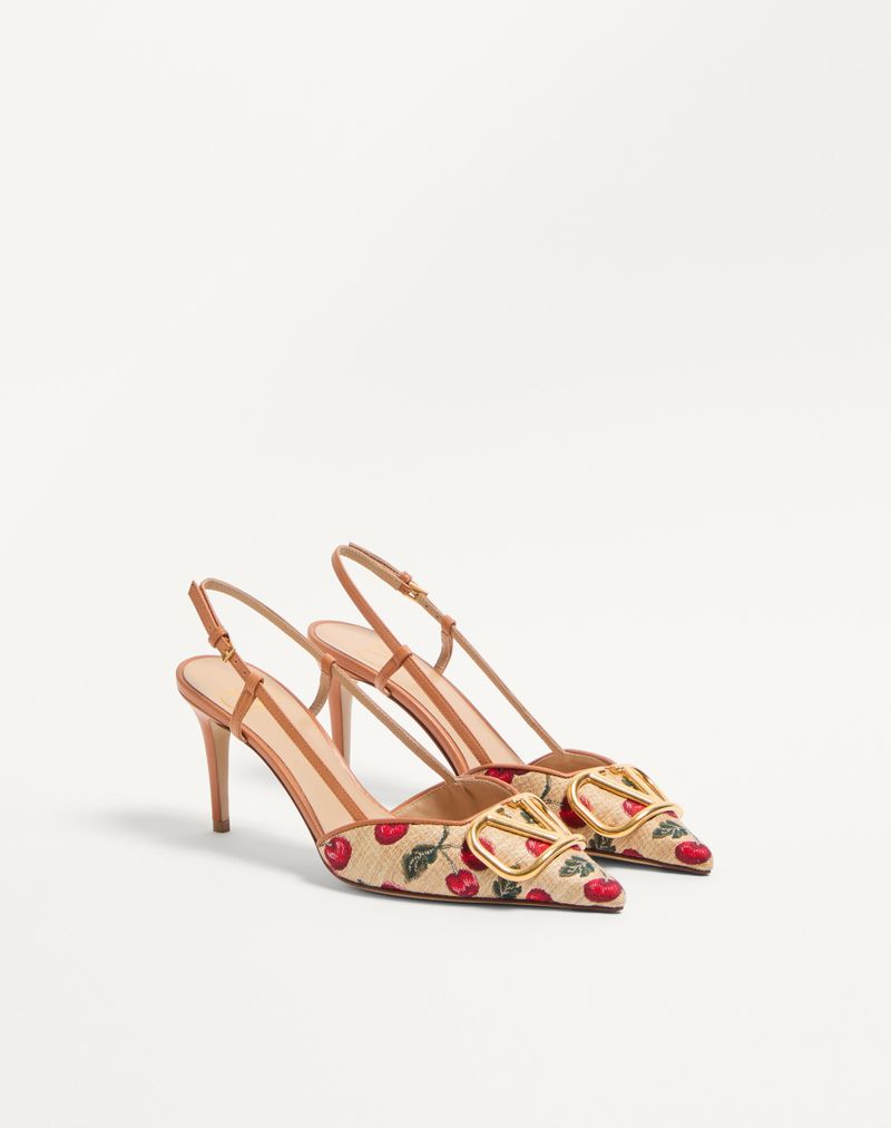 VLogo Signature Slingback Pumps i Jacquard Raffia med Kirsebærmønster 80 mm