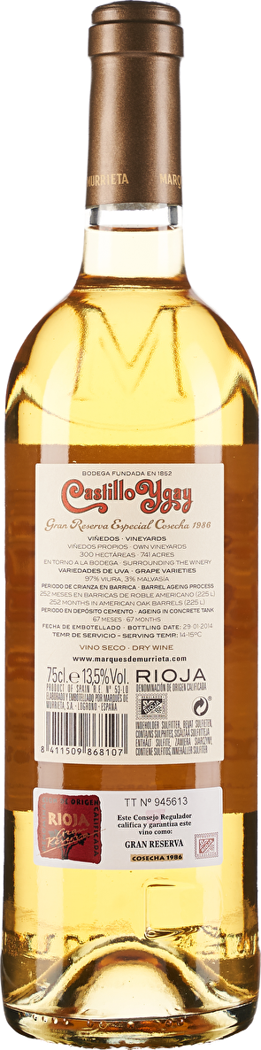 Marqués de Murrieta Castillo Ygay Blanco Rioja Gran Reserva Especial 1986