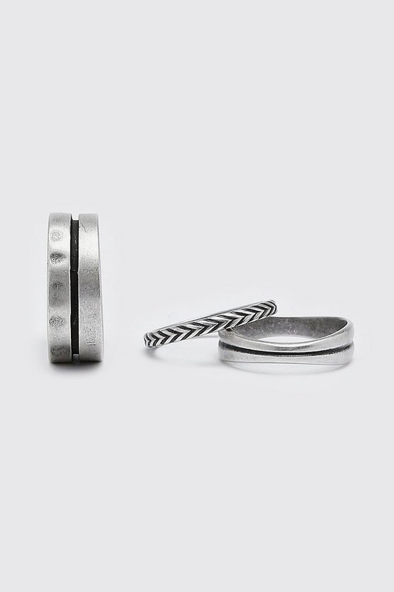 3er-Pack silber Ring-Set mit Streifen-Detail