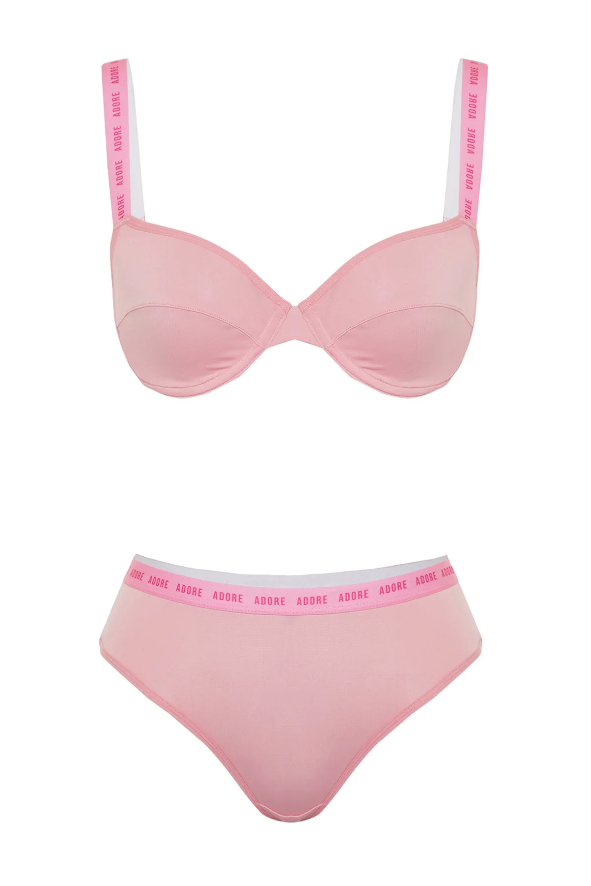 Trendyol Collection  Rosa, kappenloses Strick-Unterwäscheset mit Seilriemen und Mikrogummi-Details THMSS24CC00007