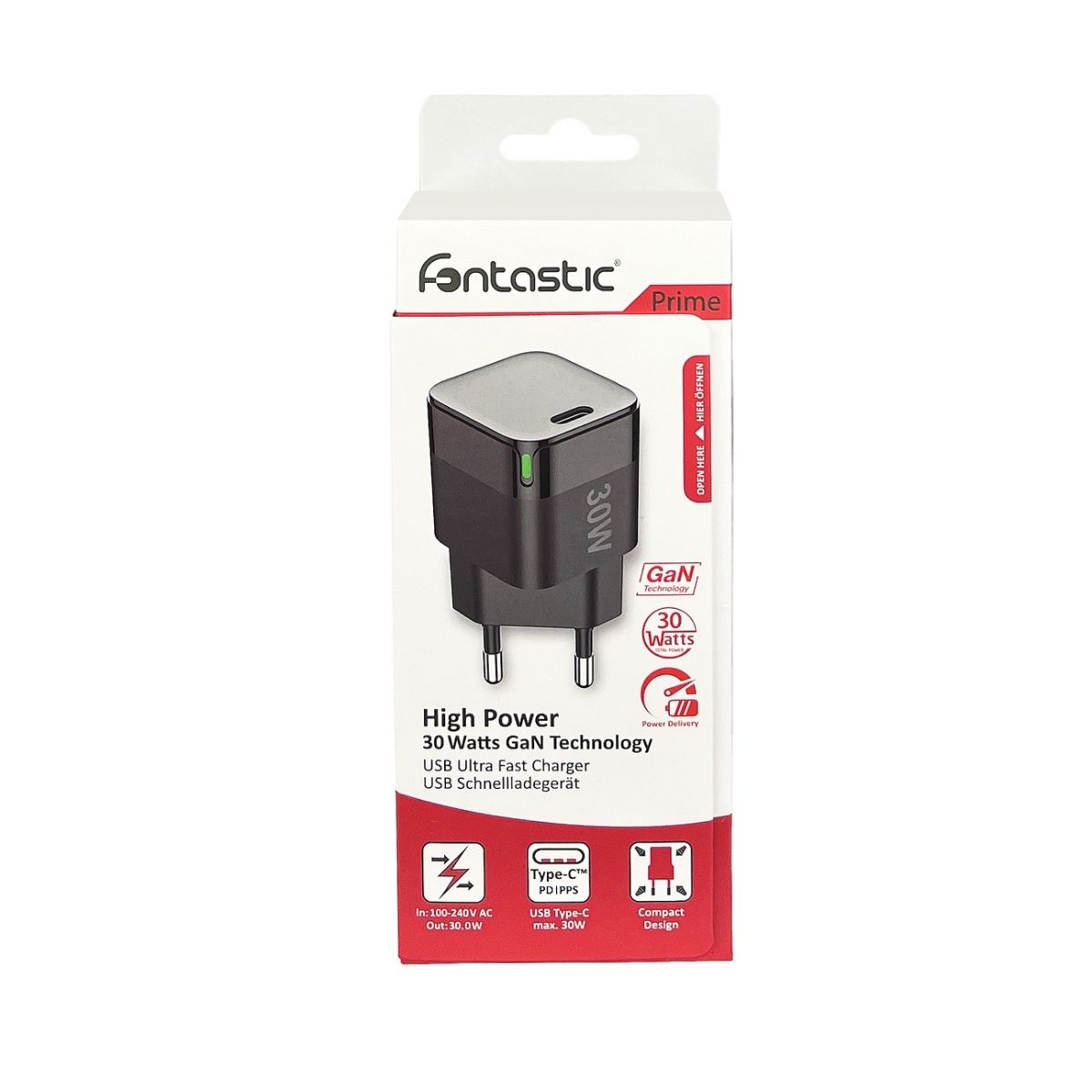 Fontastic Netzteil GaNto30 USB Typ-C PD 30W schwarz