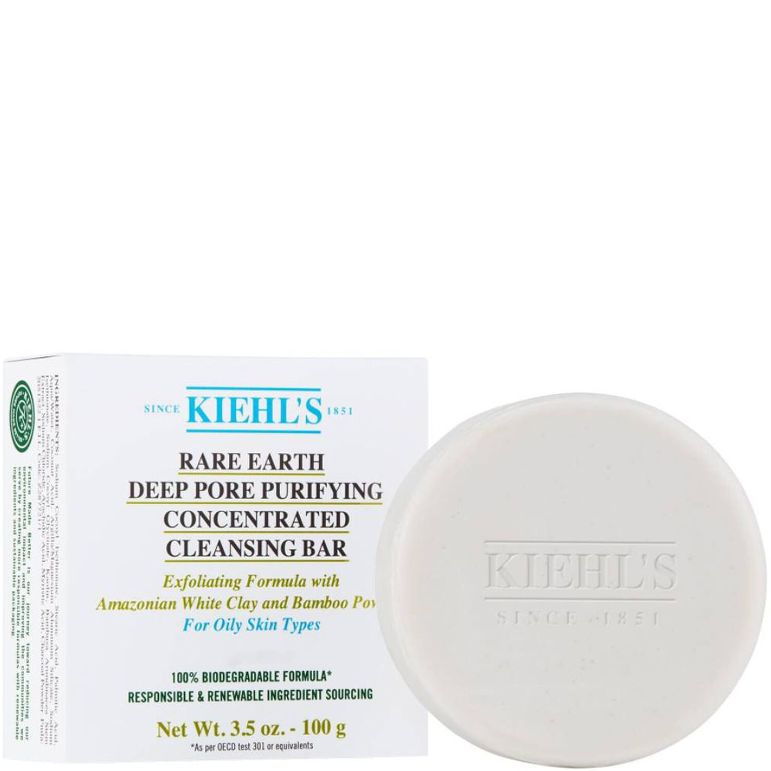 kiehl's Rare Earth Deep Pore Purifying Concentrated Cleansing Bar Nettoyant solide concentré purifiant 100g