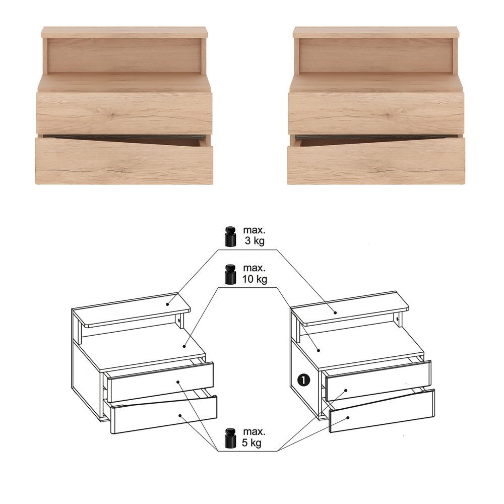 Lomadox Schlafzimmer-Set SANFORD-129, (Spar-Set, 5-St), San Remo Eiche hell Nb., Softclose, Bettkasten, 2 Kleiderstangen
