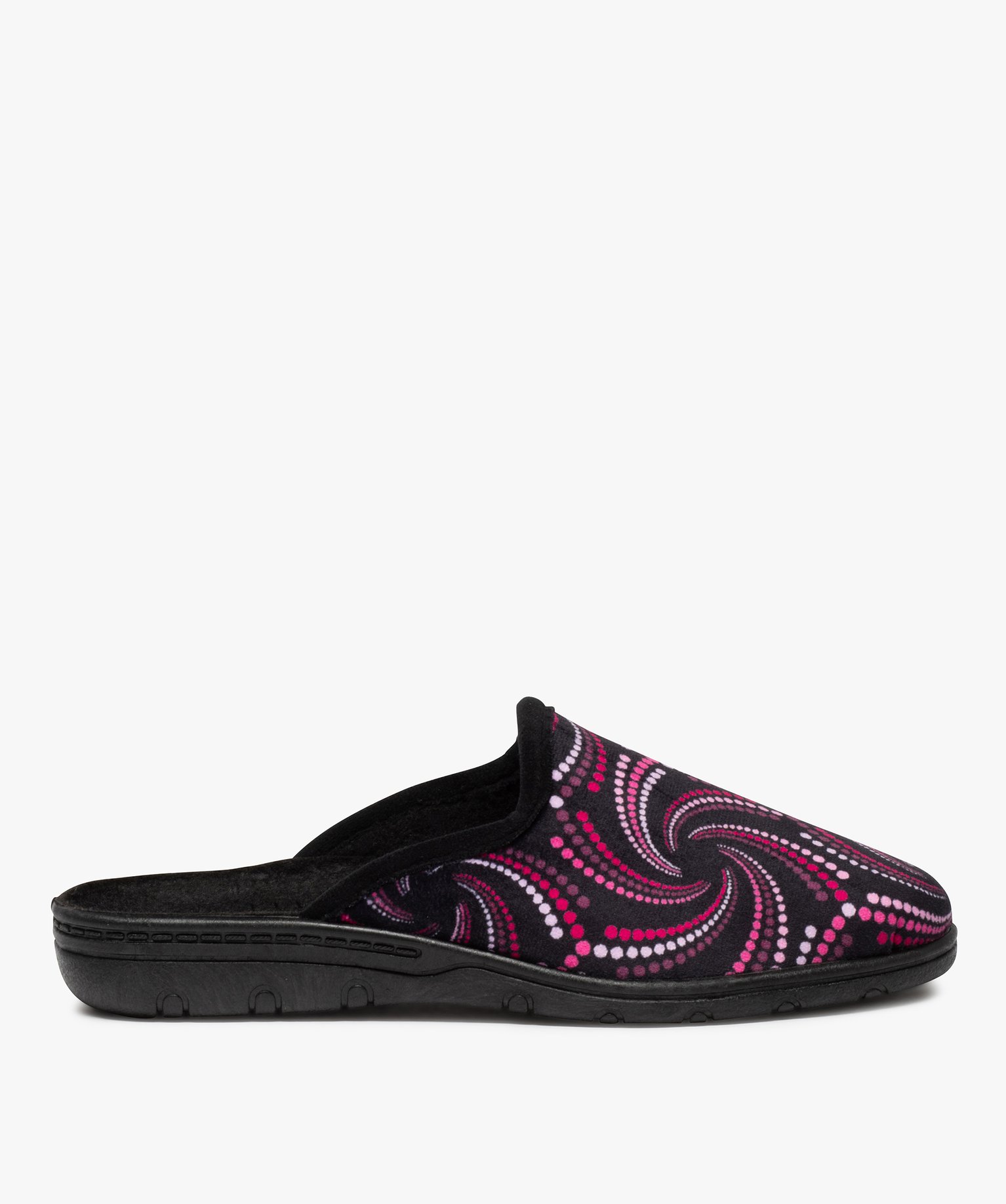 Pantoufles femme mules confort en velours ras imprimé violet | GEMO