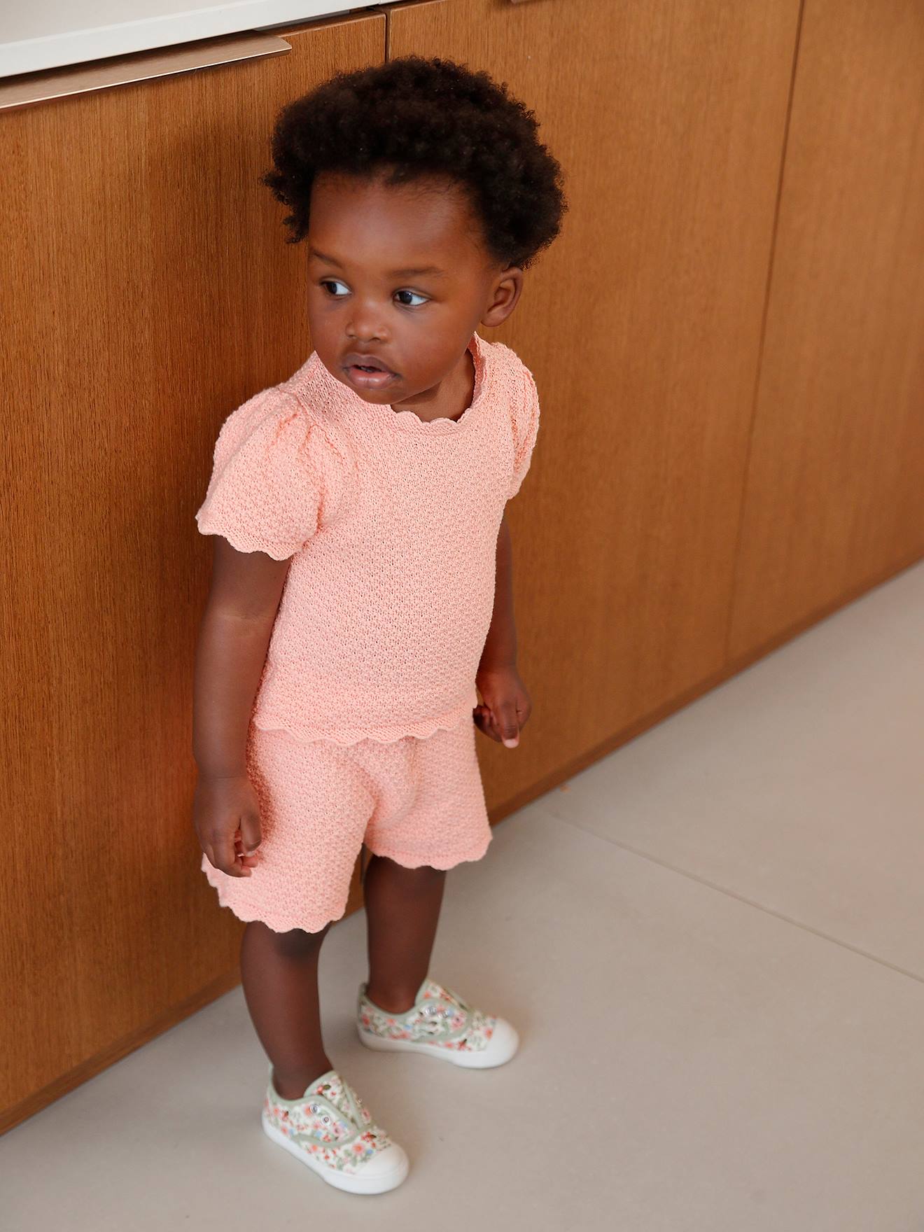 Vertbaudet Baby Strick-Set: Pullover & Shorts Oeko-Tex - rosa