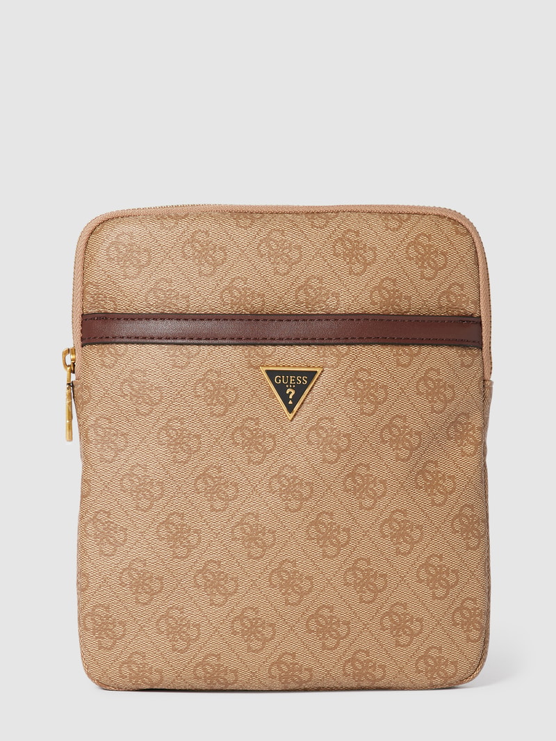 Umhängetasche mit Kontraststreifen in Leder-Optik in beige